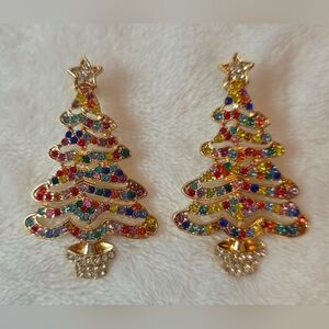 Rhinestone Christmas Tree Earrings Multicolor Crystal Holiday Earrings